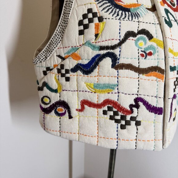 Toast Hand Embroidered Abstract Gilet Vest Womens Size XL Artisan Cotton Muslin - Picture 5 of 15